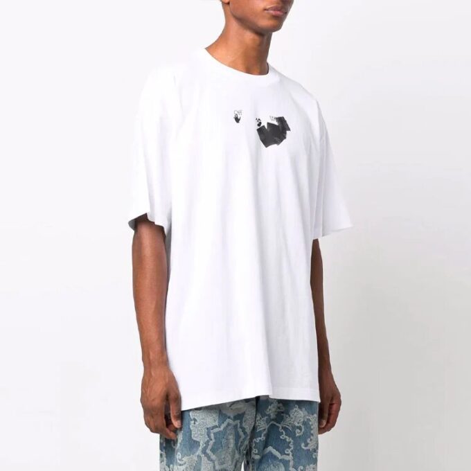 Off-White Herr FW21 Rundhalsad T-shirt med pilmönster, kortärmad, lös passform, vit
