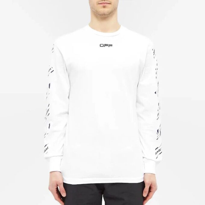 Off-White Herr FW21 T-shirt med gummiband, långärmad, slim fit, vit