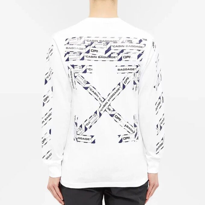 Off-White Herr FW21 T-shirt med gummiband, långärmad, slim fit, vit