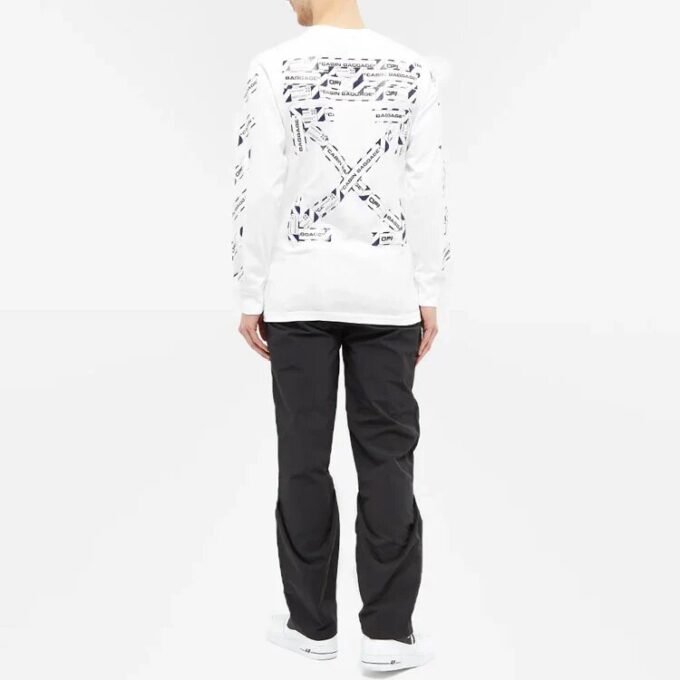 Off-White Herr FW21 T-shirt med gummiband, långärmad, slim fit, vit