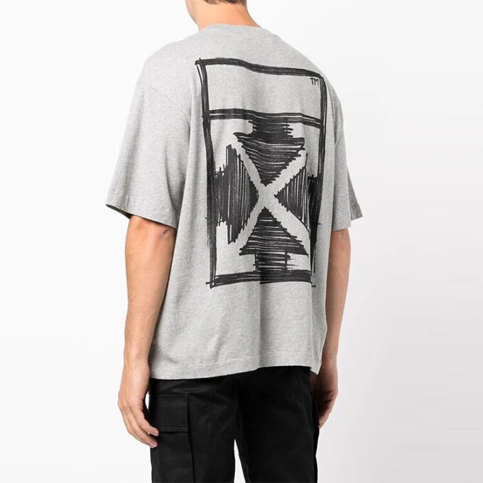 Off-White Herr FW21 T-shirt med logotryck, korta ärmar och lös passform, grå