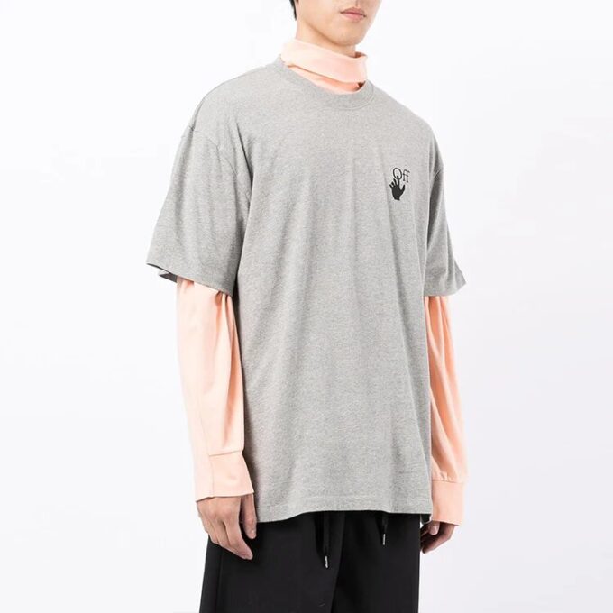 Off-White Herr FW21 T-shirt med logotryck, rund hals, korta ärmar och lös passform i grått