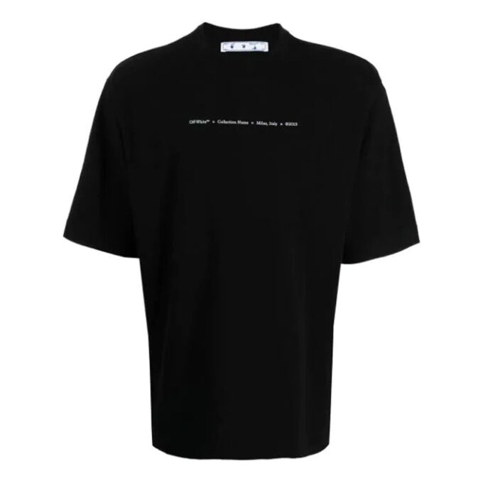 Off-White Herr FW21 T-shirt med pilmönster och alfabet, kortärmad, lös passform, svart