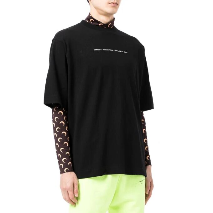 Off-White Herr FW21 T-shirt med pilmönster och alfabet, kortärmad, lös passform, svart