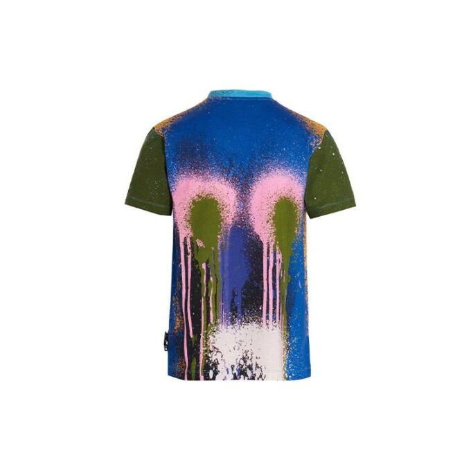 Off-White Herr FW21 T-shirt med spraymönster, rund hals och korta ärmar, blå