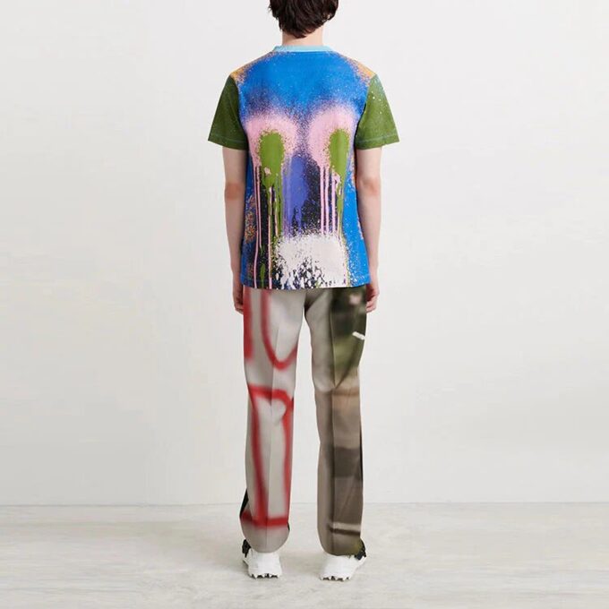 Off-White Herr FW21 T-shirt med spraymönster, rund hals och korta ärmar, blå