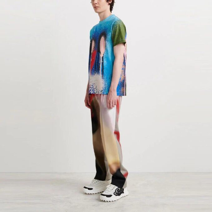 Off-White Herr FW21 T-shirt med spraymönster, rund hals och korta ärmar, blå