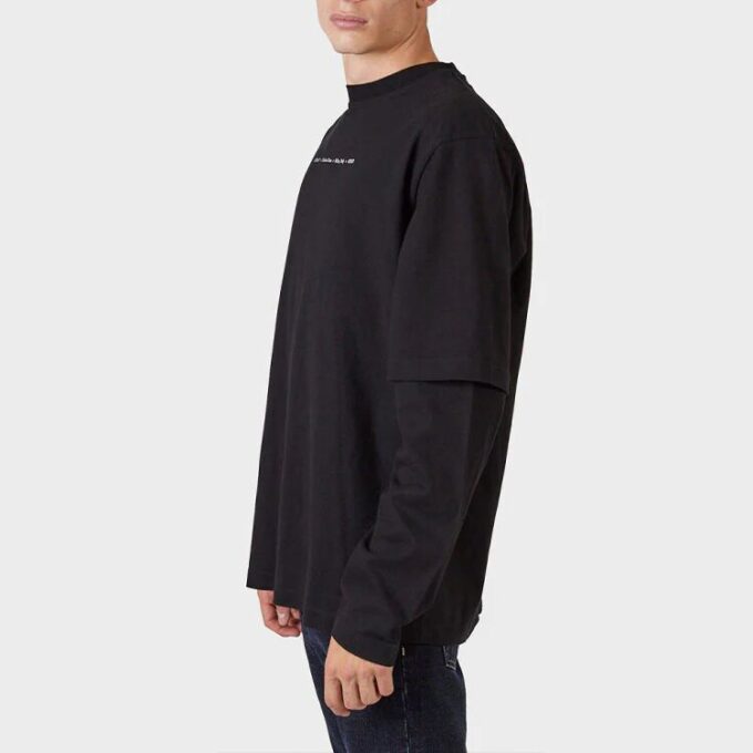 Off-White Herr FW21 T-shirt med tryck på ärmen, grön pil, långärmad, lös passform, svart