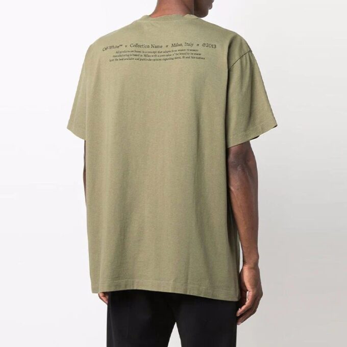 Off-White Herr FW21 T-shirt med tryck, rund hals, korta ärmar och lös passform, grön