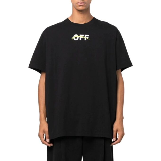 Off-White Herr FW22 Alfabet-logotypmönster Rund hals Kortärmad Löst sittande Svart T-shirt