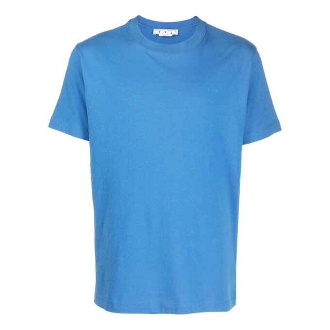 Off-White Herr FW22 Back Stor logotryck Rund hals Kortärmad Blå T-shirt