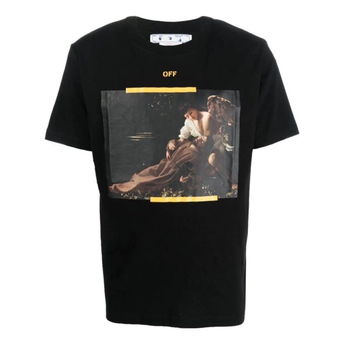 Off-White Herr FW22 Caravaggio Arrow Character Printing Casual kortärmad svart T-shirt