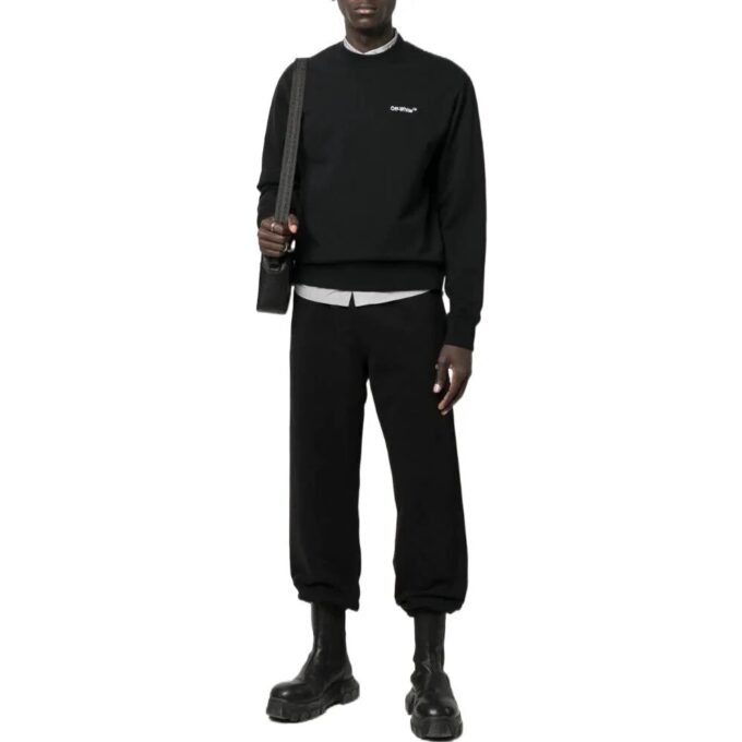 Off-White Herr FW22 Enfärgad med logotryck Rund hals Långärmad version Svart