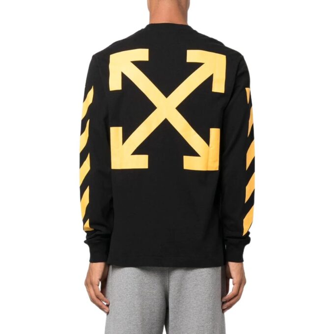 Off-White Herr FW22 enfärgad rundhalsad T-shirt med tryck och långa ärmar i svart