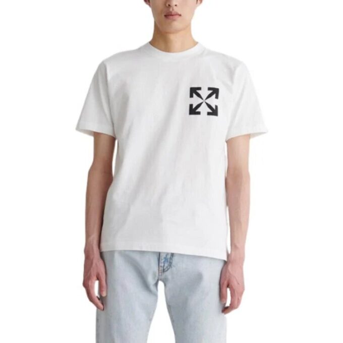 Off-White Herr FW22 enfärgad T-shirt med Diagonal Arrow-tryck, rund hals och korta ärmar, vit