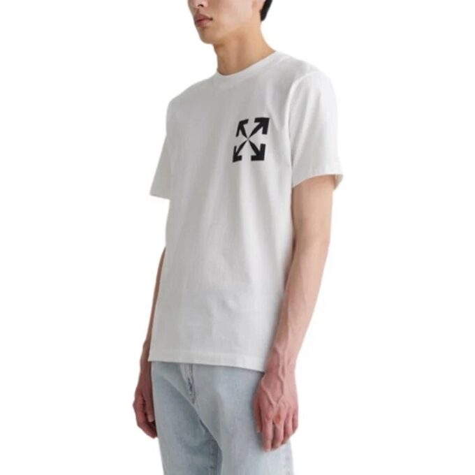 Off-White Herr FW22 enfärgad T-shirt med Diagonal Arrow-tryck, rund hals och korta ärmar, vit
