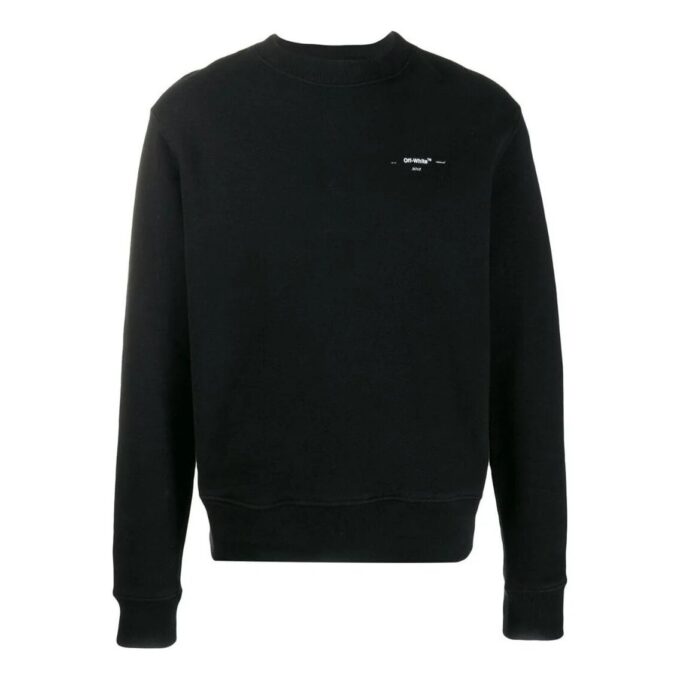 Off-White Herr FW22 enfärgad T-shirt med logotryck, rund hals och långa ärmar, svart
