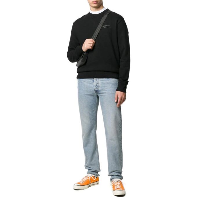 Off-White Herr FW22 enfärgad T-shirt med logotryck, rund hals och långa ärmar, svart
