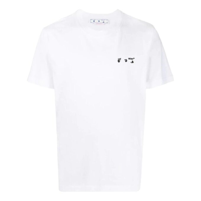 Off-White Herr FW22 enfärgad T-shirt med logotyp och bokstavstryck, rund hals och korta ärmar, vit