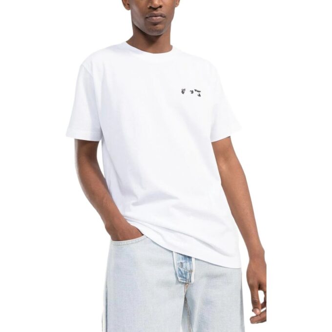 Off-White Herr FW22 enfärgad T-shirt med logotyp och bokstavstryck, rund hals och korta ärmar, vit