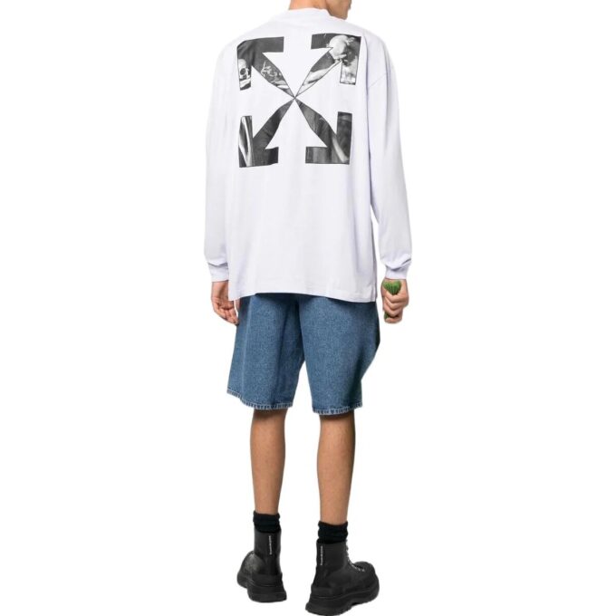 Off-White Herr FW22 enfärgad T-shirt med pilmönster och logotryck, rund hals, vit