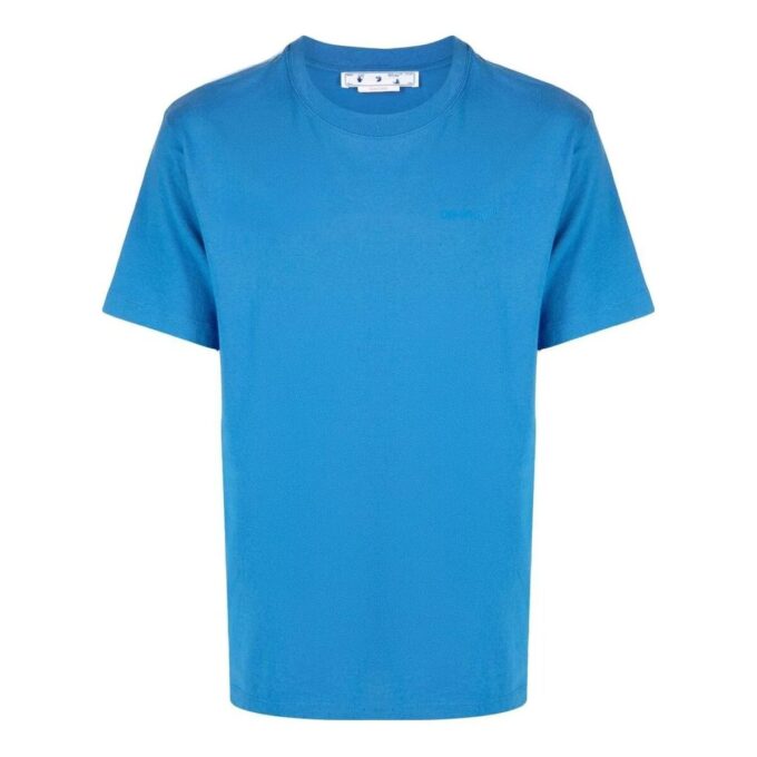 Off-White Herr FW22 enfärgad tryckt rundhalsad kortärmad blå T-shirt