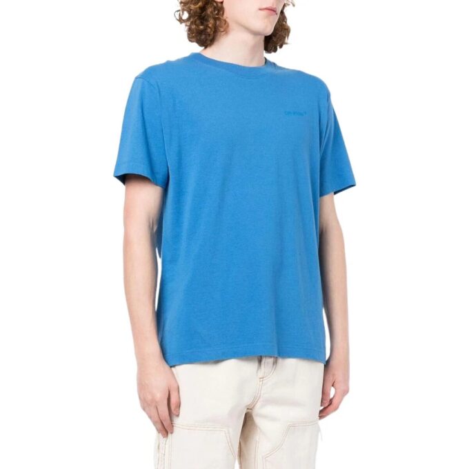Off-White Herr FW22 enfärgad tryckt rundhalsad kortärmad blå T-shirt