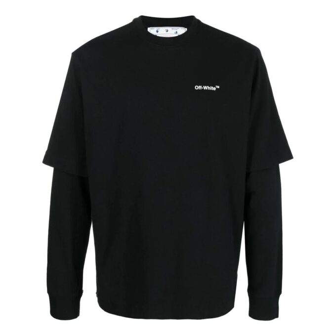 Off-White Herr FW22 Målning Tryck Casual Långärmad Löst Sittande Svart T-shirt