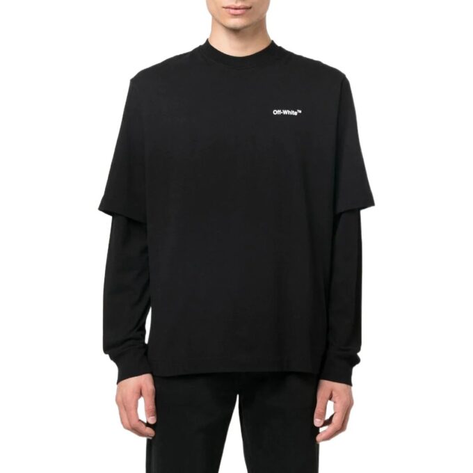 Off-White Herr FW22 Målning Tryck Casual Långärmad Löst Sittande Svart T-shirt