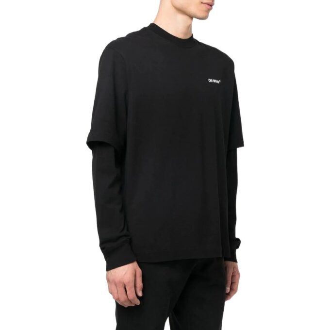 Off-White Herr FW22 Målning Tryck Casual Långärmad Löst Sittande Svart T-shirt
