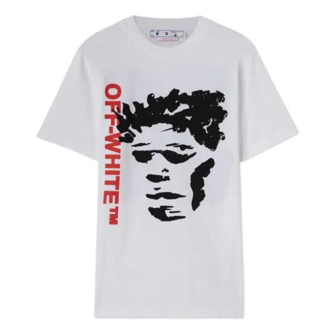 Off-White Herr FW22 Mönstertryck Rundhalsad Pullover Kortärmad Version Vit T-shirt