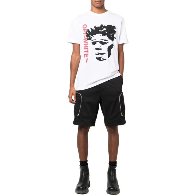 Off-White Herr FW22 Mönstertryck Rundhalsad Pullover Kortärmad Version Vit T-shirt