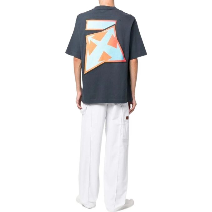 Off-White Herr FW22 Mönstrad rundhalsad kortärmad Shorts-T-shirt i lös passform, marinblå