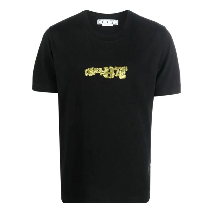 Off-White Herr FW22 Pil-logotyptryck Rund hals Kortärmad T-shirt med figursydd passform Svart