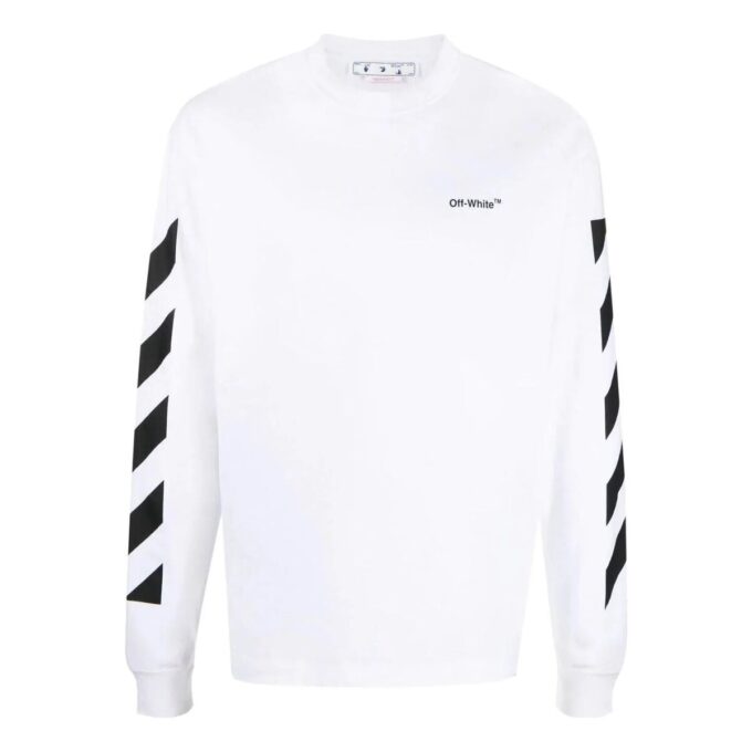 Off-White Herr FW22 Randig rundhalsad långärmad vit T-shirt