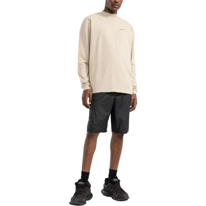 Off-White Herr FW22 T-shirt med alfabettryck, rund hals, långa ärmar och lös passform, krämvit