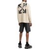 Off-White Herr FW22 T-shirt med alfabettryck, rund hals, långa ärmar och lös passform, krämvit