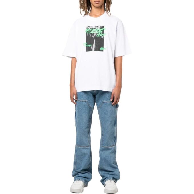 Off-White Herr FW22 T-shirt med alfabettryck, rund hals och korta Shorts, vit