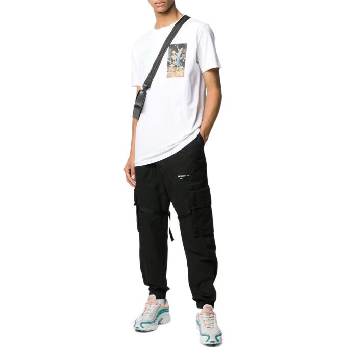 Off-White Herr FW22 T-shirt med bokstavstryck, rund hals och korta Shorts, vit