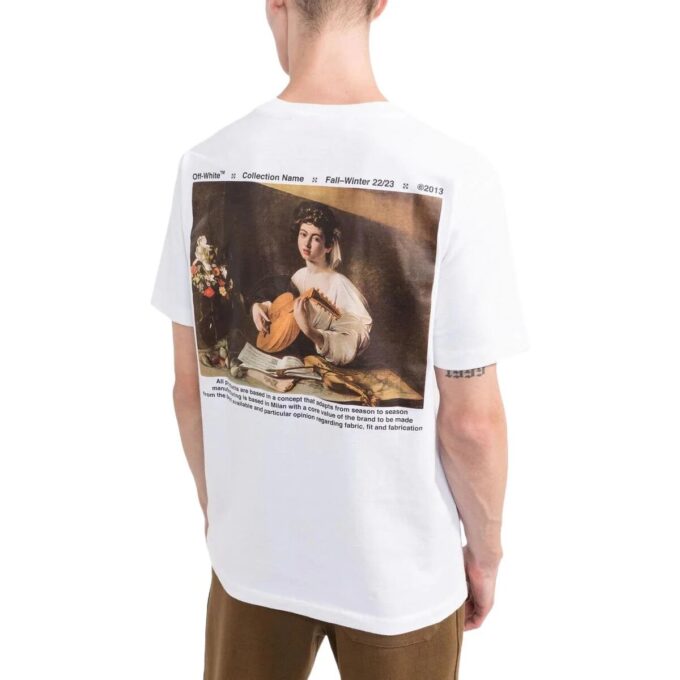Off-White Herr FW22 T-shirt med karaktärstryck, rund hals och korta Shorts, vanlig version, vit