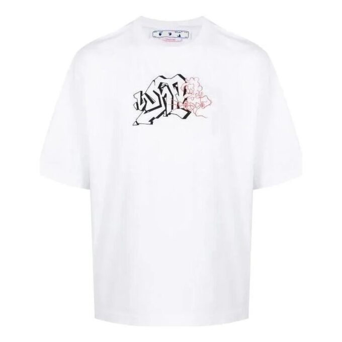 Off-White Herr FW22 T-shirt med logotryck, rund hals, korta ärmar och lös passform