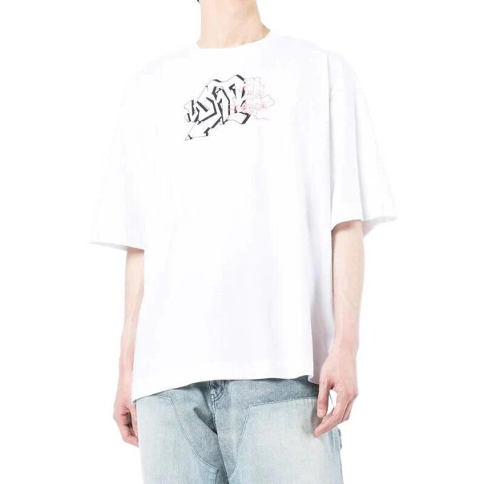 Off-White Herr FW22 T-shirt med logotryck, rund hals, korta ärmar och lös passform