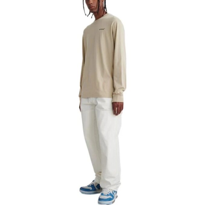 Off-White Herr FW22 T-shirt med logotryck, rund hals, långa ärmar och lös passform i beige