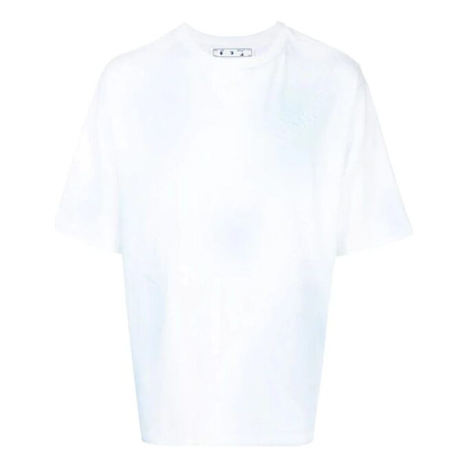 Off-White Herr FW22 T-shirt med logotryck, rund hals och korta ärmar, blåvit