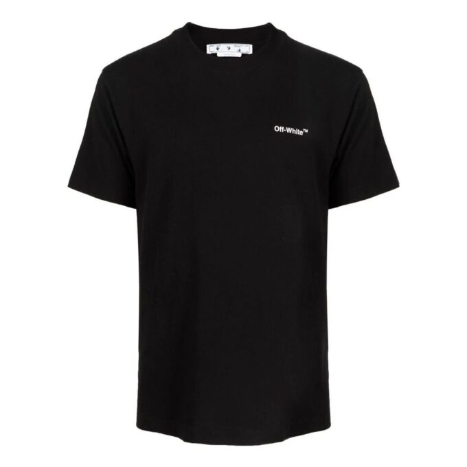 Off-White Herr FW22 T-shirt med logotryck, rund hals och korta Shorts, svart