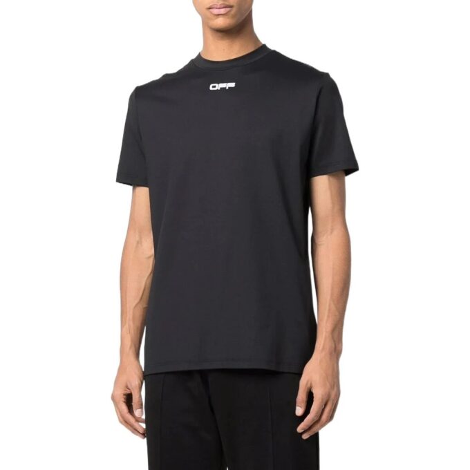 Off-White Herr FW22 T-shirt med logotryck, rund hals och korta Shorts, svart