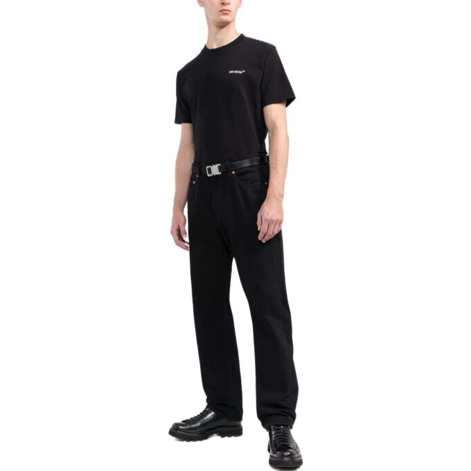 Off-White Herr FW22 T-shirt med logotryck, rund hals och korta Shorts, svart