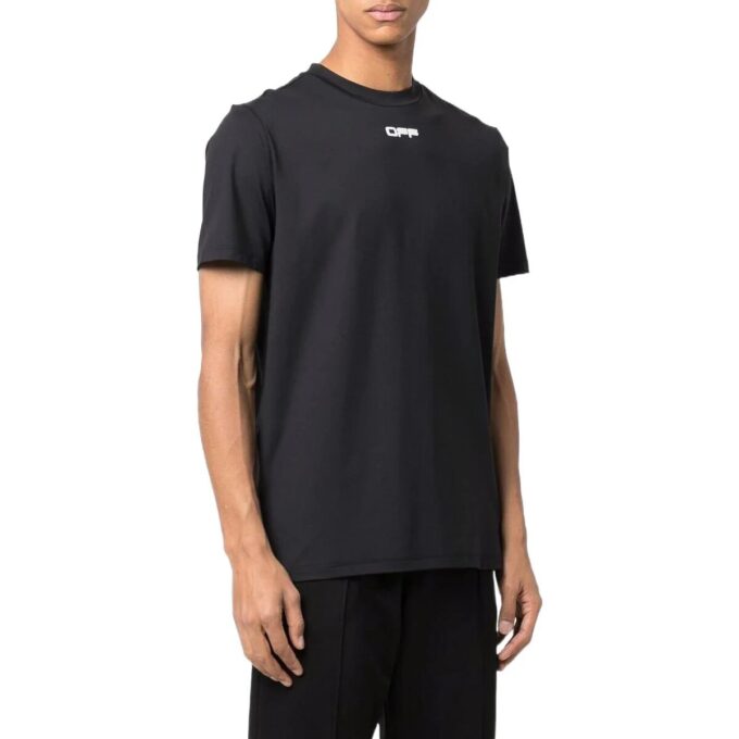 Off-White Herr FW22 T-shirt med logotryck, rund hals och korta Shorts, svart