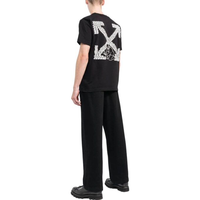 Off-White Herr FW22 T-shirt med logotryck, rund hals och korta Shorts, svart