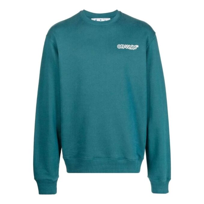 Off-White Herr FW22 T-shirt med logotryck, rund hals och långa ärmar, sjöblå